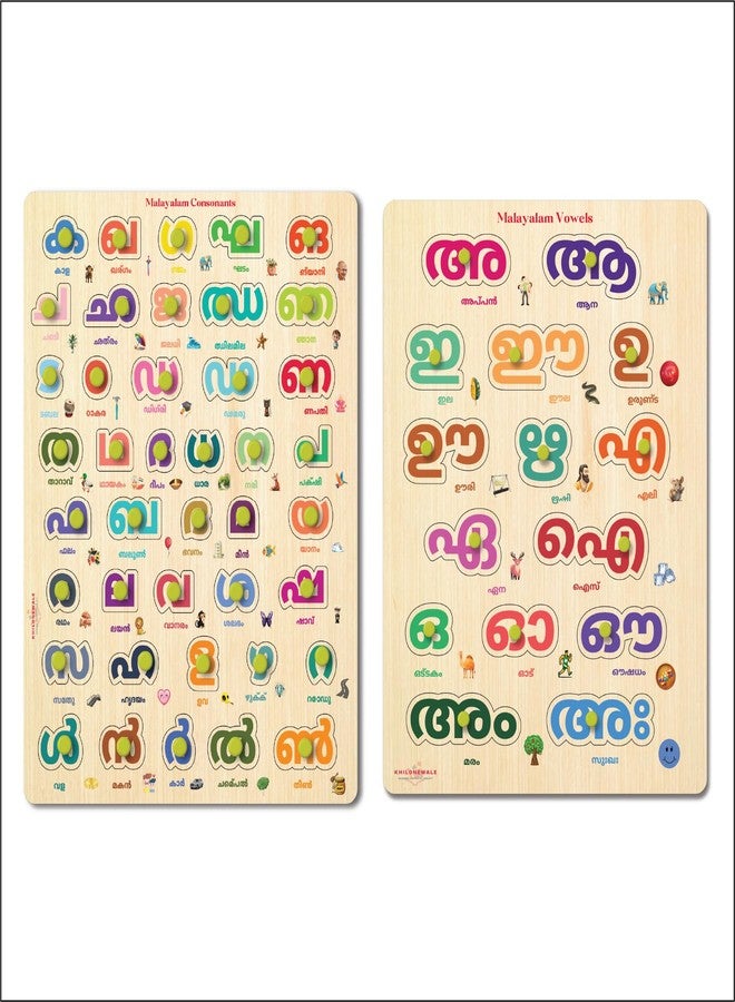 Khilonewale Wooden Knob Puzzle - Malayalam Vowels & Consonants for Kids | 3+ Age Educational Toy | 9x12 Inch Montessori Learning Puzzle for Toddlers | Safe & Non-Toxic Preschool Alphabet Game - Image 1